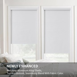 Joydeco 100% Blackout Roller Shades Cordless Blinds for Windows, Free-Stop Shades, UV Protection, Natural Woven Blinds for Home and Office, Light-Proof Aluminum Cover (35" W x 75" H, White)