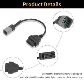 6PIN to 16PIN Diagnostic Cable Adapter, OBDII Scanner Cable Replacement for CAN AM Moto ATV UTV Motorcycle Bike Diagnostic Tools