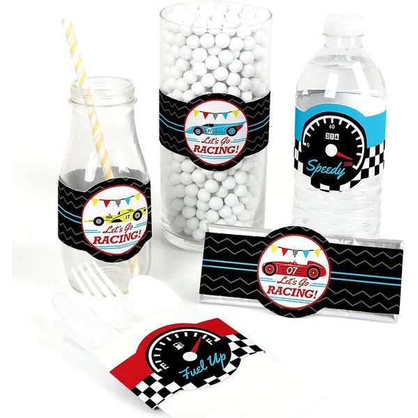 Let’s Go Racing - Racecar - DIY Party Supplies - Race Car Birthday Party or Baby Shower DIY Wrapper Favors & Decorations - Set of 15