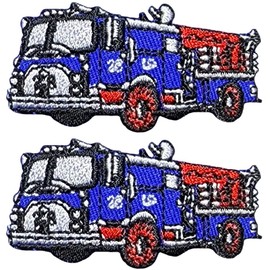Ranger Return Set 2 of Small Cute Mini Firefighter Car Fire Truck Rescue Costume Kids Sign Badge Tiny Decal Decorative Repair DIY Applique Sew Iron on Embroidered Patches - Blue (FIRE-TRCK-BL01-MINI2)