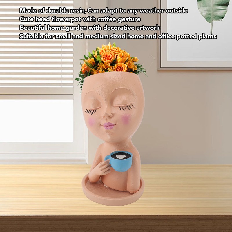 Resin Face Plant Pot Creative Cute Small Drinking Coffee Succulent