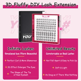 PRO Cluster Lashes 100 Pcs Lash Clusters 3D Fluffy DIY Eyelash Extension Individual Lashes Thin Band Easy to Apply at home Lashes (Tease,10-16mix)