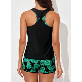 Aleumdr 3 Piece Athletic Tankini Swimsuits for Women with Shorts Swim Tank Tops with Sports Bra and Boyshorts Bathing Suits G Black X-Large