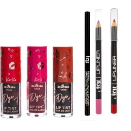 Kit Viral Labios Tinta Dye For Italia Deluxe, Lapiz Delineador de Labios Ivy Cosmetics en tonos Rojo, Rosa y Caramelo