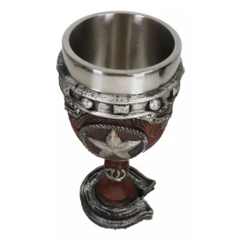 Western Stars And Horseshoes Floral Scroll In Faux Tooled Leather Wine Goblet