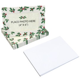 Iconikal Christmas Photo Frame Greeting Cards with Envelopes, Holly Sprigs, 15-Count