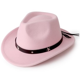 BQUBO Kids Cowboy Hat Boys Girls Western Cowboy & Cowgirl Hats Classic Felt Fedora Hats Belt Buckle Retro Panama Hat Unisex Rolled up Caps for 4-12Y