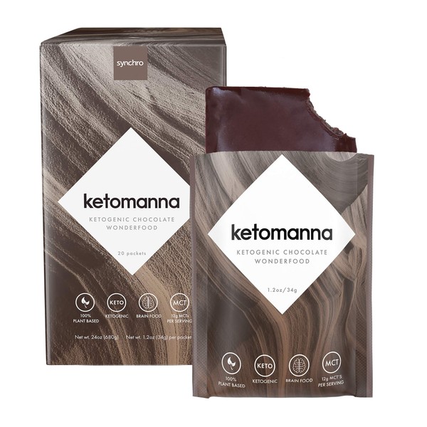 Synchro Ketomanna – Chocolate cetogénico 12 g MCTs – Bajo en carbohidratos + Keto Postre Snack Perfeccionado (caja de 20 paquetes)