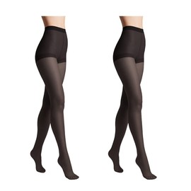 Conte elegant Pack of 2 Durable Women's Tights Semi-Matte - Solo 40 Denier - Women's Fine Tights with Marked Panties Part - Plain, nero