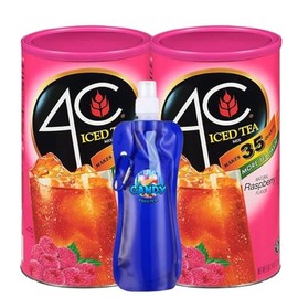 Candy Freezer 4C Iced Tea Raspberry Flavored Powdered Drink Mix | Pack of 2 | 82.6 oz Per Canister - 165.2 oz TOTAL | Includes Candy Freezer Collapsible Drinking Bottle (Raspberry)