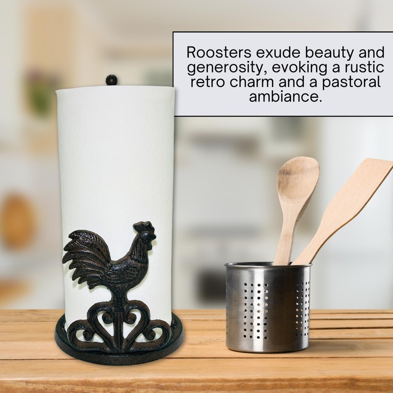 Decoronix Rustic Elegance Cast Iron Rooster Paper Towel Holder -