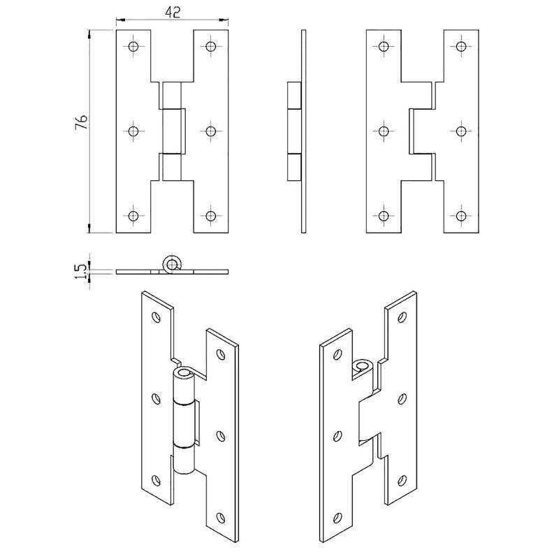 QCAA Black Steel H-Hinge, for Cabinet Doors, Matte Black, 12