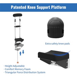 Support Way Pain Free Knee Crutch with Safety Kneepads, Ergonomic Knee Crutches with Support Platform for Enhanced Stability and Comfort, Smart Peg Leg Crutch for Single Leg Injuries