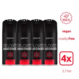 ABOVE Black Series Body Spray, Extreme, 4 pcs - Deodorant Spray - Woody Fragrance - Masks Perspiration Odors - Long-Lasting Dry Spray - Cruelty-Free