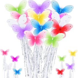 Civaner 16 Pieces Butterfly Princess Wands Fairy Wand Colorful Butterfly Wand Fairies Party Supplies Favors Wands for Dress up Costume Birthday Tea Party Favor, 8 Colors