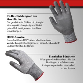 2 Pairs of Cut Resistant Gloves, Level 5, Comfortable 3D Fit, Firm Grip, Smart Touch, Thin and Lightweight, Machine Washable (2 Pairs XL)