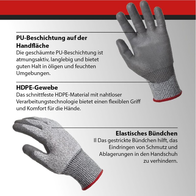 2 Pairs of Cut Resistant Gloves, Level 5, Comfortable 3D