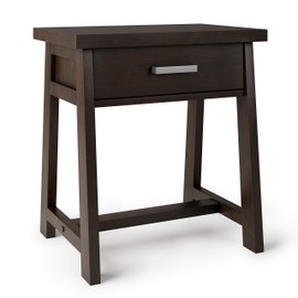 SIMPLIHOME Sawhorse SOLID WOOD 24 inch Wide Modern Industrial Bedside Nightstand Table in Dark Chestnut Brown