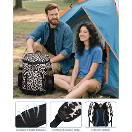 Pritent Cooler Backpack Insulated Waterproof,30 Cans Leakproof Lunch Backpack for Men Women Portable Soft Coolers Bag for Beach Camping Travel Picnic, Leopard Print