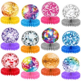 Chunnin 12pcs Disco Ball Centerpieces for Party 70s Theme Birthday Party Decorations Colorful Disco Ball Table Decor for Music Theme Party Table Centerpiece for Back to 70'S Party Supplies