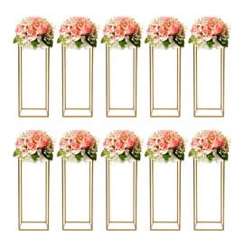 10 Pcs Gold Vase Metal Column Stand - Geometric Centerpiece Vase for Tables, 23.6in Floor Vases Decorative Tall Flower Rack for Home Event Party Wedding Decorations for Reception (Gold 10pcs)