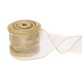 PATIKIL 60mm Wide Wired Chiffon Ribbon, 9.1m Sheer Wired Organza Ribbon Fishtail Yarn Gift Ribbons for Crafts Gift Wrapping Floral Bouquet,Gold