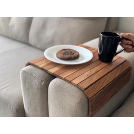 Vesta Homes Sofa Armrest Tray |Premium Acacia Wood | Flexible and Foldable Sofa Tray, Couch Arm Table and Armrest |Suitable for Food/Drinks/Snacks/Cup Coaster | 17 * 11 Inches | Handcrafted in India