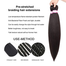 Pre-stretched Braiding Hair Extension Ombre Natural Black Brown Professional Crochet Braiding Hair 20 Inch 6 Packs Hot Water Setting Perm Yaki Synthetic Hair for Twist Braids (#4)