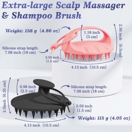 Manmihealth Large Hair Scalp Scrubber, One-piece Silicone Scalp Massager for Wet Dry, Long Bristles Shampoo Brush for Dandruff Removal and Hair Growth with Free Strap&Hook.(Black+Pink)