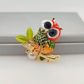 Colourful Owl Brooch with White Pearl - Brooch for Women for Scarf Jacket Bag