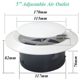 5 Inch Adjustable Air Vents, ABS Round Vent Cover Exhaust Wall Ceiling Vent Wall Ceiling Cover for Indoor Air Circulation Ventilation