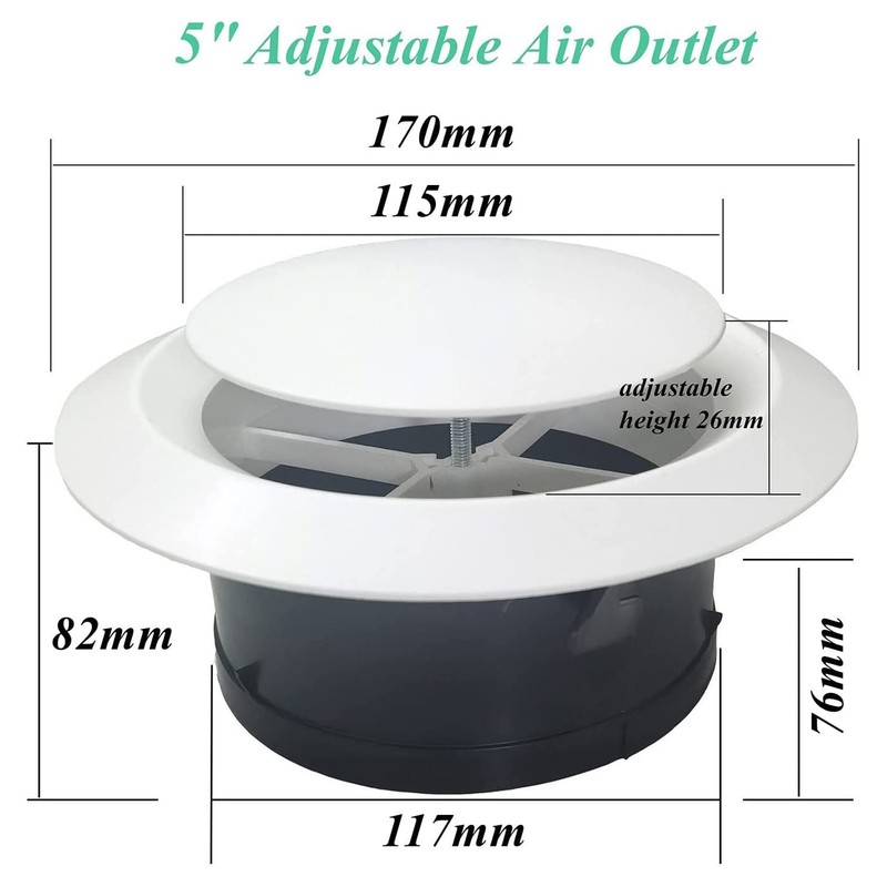 5 Inch Adjustable Air Vents, ABS Round Vent Cover Exhaust