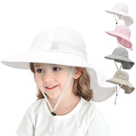 YANWANG Baby Sun Hat UPF 50+ Summer Hat Toddler Girls Boys Hat with Neck Protection Children Foldable Beach Hat, White, 6-24 months