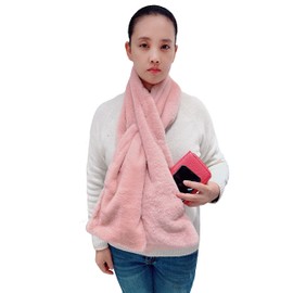 Women's Winter Pull-Through Faux Fur Scarf with Hidden Zipper Pocket (Light Pink)