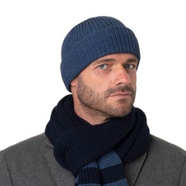 HAMMABURG Beanie Hat with Cuff Women/Men - Made in Italy Winter Wool Knit Cuff, Autumn-Winter - One Size Light Blue