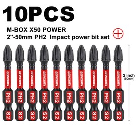 Geinxurn Impact Tough 2 in. #2 Phillips Screwdriver Bits Set,10 Pack Magnetic S2 Steel PH2 Power Driver Bits with Storage M-Box