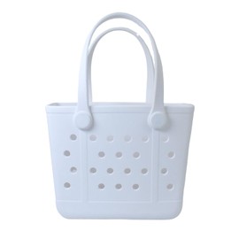 Uwooq Small Beach Tote Bag, Portable Mini Rubber Tote Bag for Women, 11" x 8.5" x 4.5" Waterproof Cute Beach Bag for Sports (Small-White)