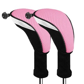 FINGER TEN Golf Club Head Covers Woods Hybrids Value 2 Pack, Headcovers Men Women Long Cover 3 5 7 X with Interchangeable Number Tag, Fit All Hybrid Clubs (2 Pack in Pink, Hybrids)