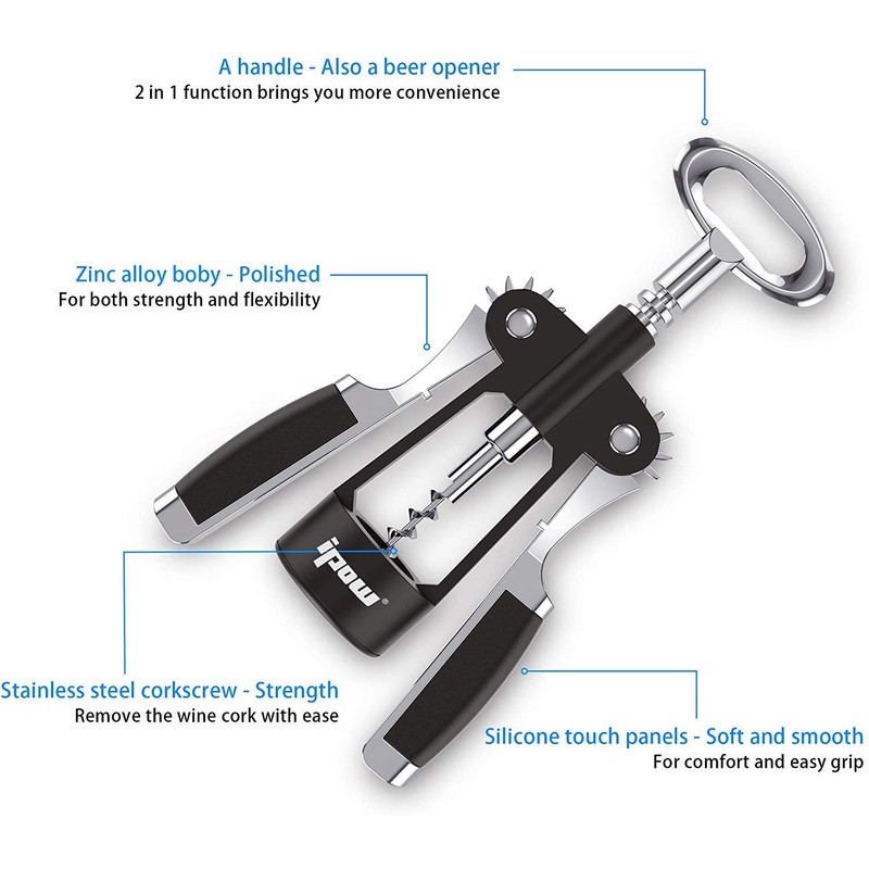 IPOW Wine Opener, Zinc Alloy Wine Bottle Opener, Wing Corkscrew
