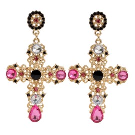 Big Cross Earrings,Vintage Rhinestone Cross Earrings Color Crystal Cross Drop Dangle Earrings Big Baroque Cross Earrings Gothic Cross Earrings for Women Teen Girls (p)