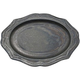 Utsuwa Roan 513-0020 Mino Ware Oval Plate, Approx. 9.8 x 7.1 inches (25 x 18 cm), Cardle, Black, Luminous, Made in Japan