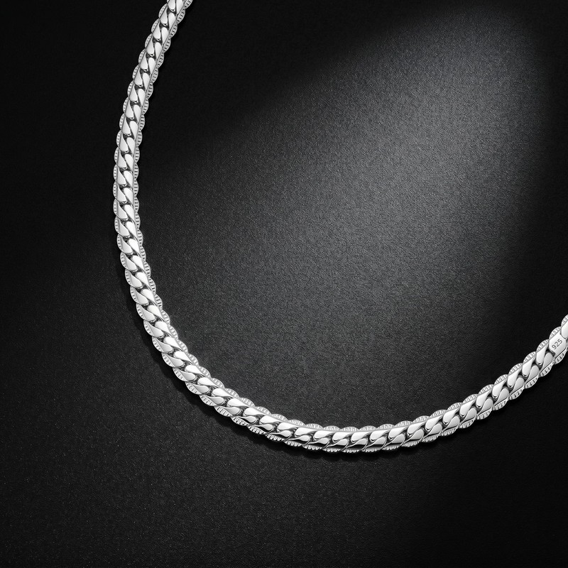 Sterling Silver Necklace for Men,7MM Diamond Cut Cuban Chain 22