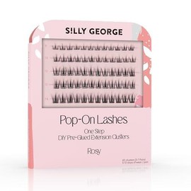 Silly George Pop-On Lashes - DIY 1-Step Pre-Glued Faux Eyelash Clusters, Natural Look Extensions Makeup Daily:_Black - Rosy_60 Piece Assortment