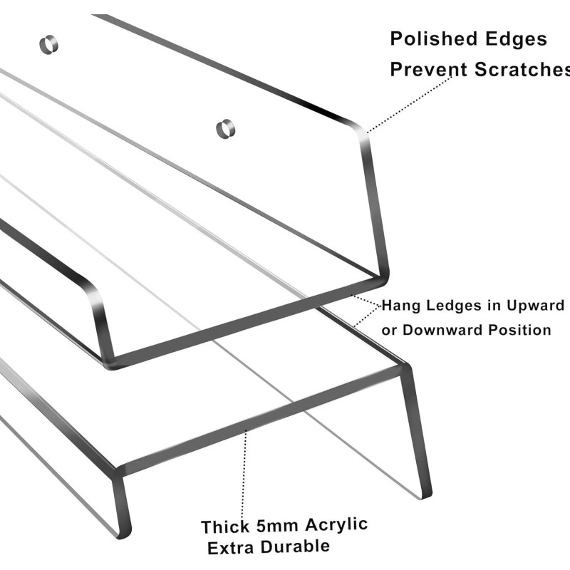 Unbranded 4 Pack 24-Inch Long Clear Acrylic Floating Shelves Wall