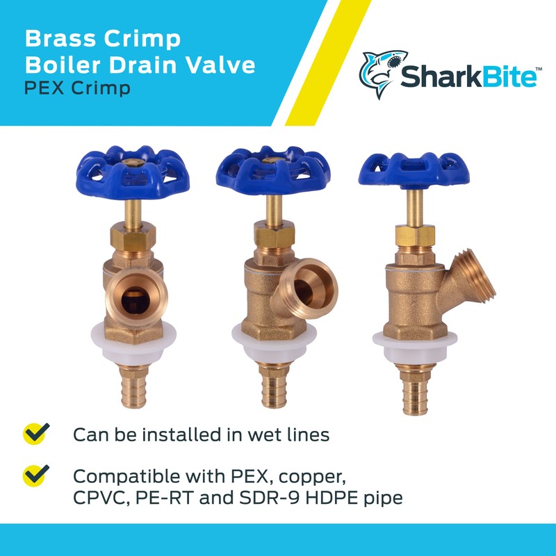 SharkBite 1/2 x 3/4 Inch MHT Brass Crimp Boiler Drain