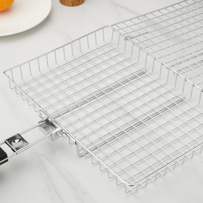 BRAVECOW BBQ Grill Basket Portable Carbon Steel Plating Folding Barbecue