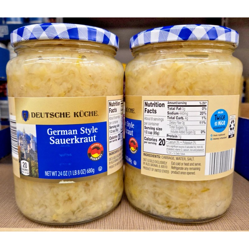 Deutsche Kuche German Style Sauerkraut 24oz 680g (2 Jars)