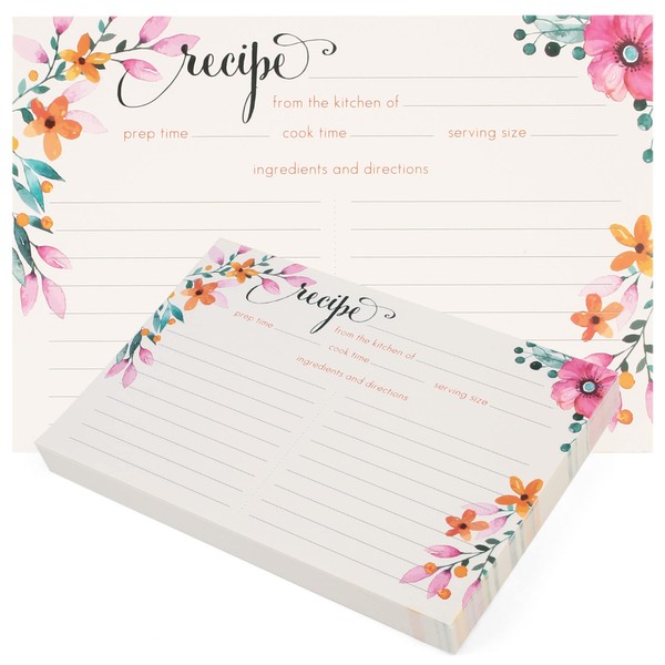 LotFancy Recipe Cards, 4x6 Inch, 60 Count, Double Sided, Blank Recipe Cardstock, Floral Recipe Index Cards