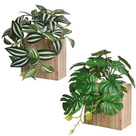 WOYOO Wood Wall Planter Vase with Artificial Plants Wall Decor, Small Wall Hanging Greenery Fake Plant Decor Indoor for Living Room Bedroom Bathroom Kitchen Office(Natural)