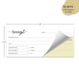 Herzii Prints Receipt Book - 2.75x6 Pocket Size 2-Part Carbonless, Receipt Book for Small Business, Sales Order Book, Receipt Booklet. 2-Part Carbonless